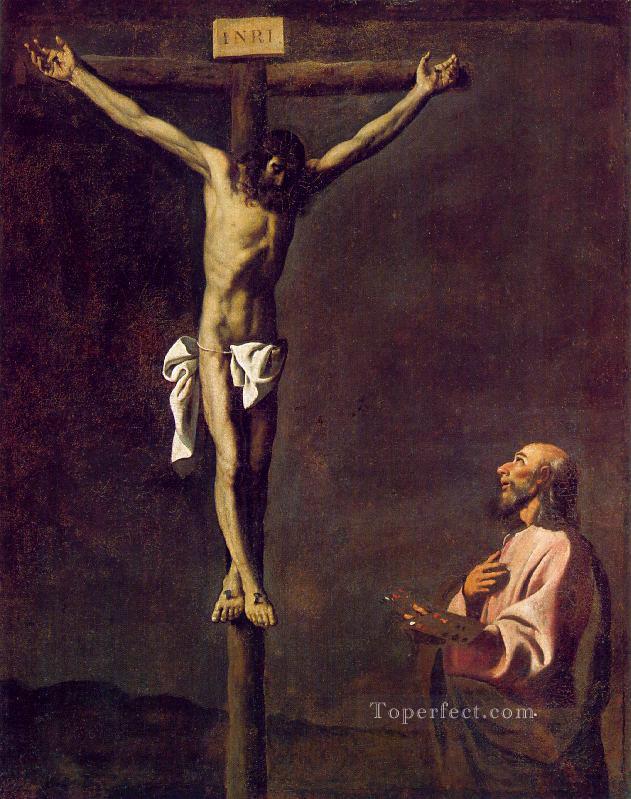 Saint Luke as a Painter before Christ on the Cross Baroque Francisco Zurbaron Oil Paintings